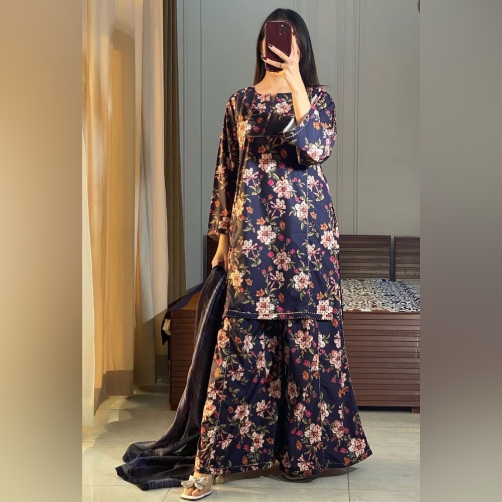 Ayesha B 3 piece stitched Pakistani lawn suit with gold lace detail floral print